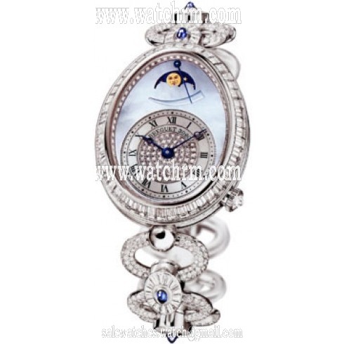 Breguet Reine de Naples Blue Mother of Pearl Dial Diamond 18kt White Gold Ladies Watch 8909BBVDJ29DDD0