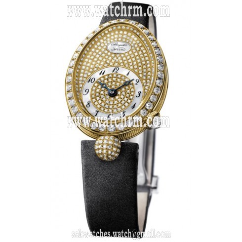 Breguet Reine de Naples Diamond Pave Dial Black Satin Ladies Watch 8928BA8D844DD0D