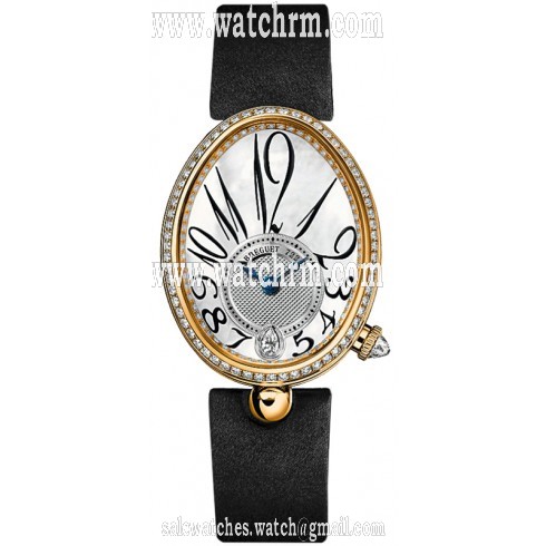 Breguet Reine de Naples Mother of Pearl 18kt Yellow Gold Black Satin Diamond Ladies Watch 8918BA58864D00D
