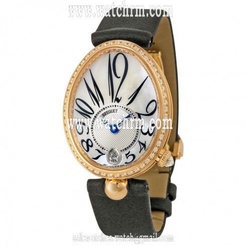 Breguet Reine de Naples Mother of Pearl Dial 18kt Rose Gold Black Leather Ladies Diamond Watch 8918BR58864D00D