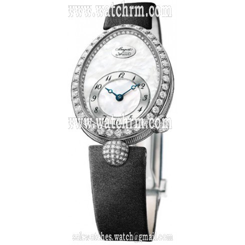 Breguet Reine de Naples Mother of Pearl Dial 18kt White Gold Diamond Black Satin Ladies Watch 8928BB58844DD0D