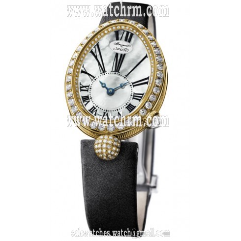 Breguet Reine de Naples Mother of Pearl Dial 18kt Yellow Gold Black Satin Diamond Ladies Watch 8928BA51844DD0D