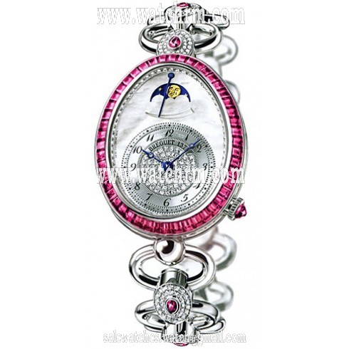 Breguet Reine de Naples Mother of Pearl Dial Diamond Ruby 18kt White Gold Ladies Watch 8909BB5DJ21RRRR