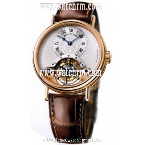Breguet Tourbillion Silver Dial 18kt Rose Gold Brown Leather Men's Watch 3357BR12986