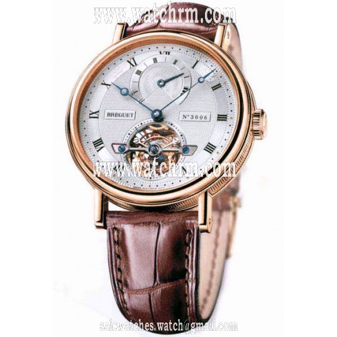 Breguet Tourbillion Silver Dial 18kt Rose Gold Brown Leather Men's Watch 5317BR129V6
