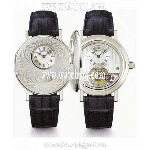 Breguet Tourbillion Silver Dial 18kt White Gold Blue Leather Men's Watch 1801BB122W6
