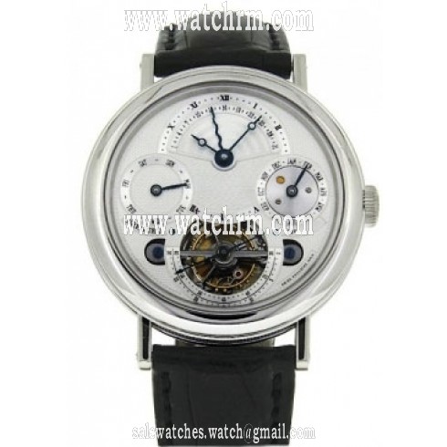 Breguet Tourbillion Silver Dial Platinum Black Leather Men's Watch 3757PT1E9V6