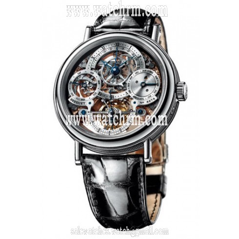 Breguet Tourbillion Skeleton Dial Platinum Black Leather Men's Watch 3755PR1E9V6