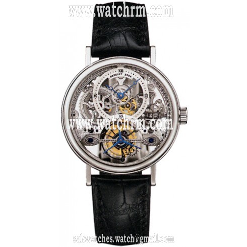 Breguet Tourbillion Skeleton Dial Platinum Dial Black Leather Men's Watch 3355PT00986