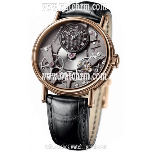 Breguet Tradition Black Skeleton Dial 18kt Rose Gold Black Leather Manual Wind Men Watch 7027BRG99V6