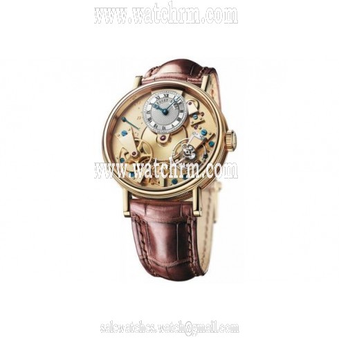 Breguet Tradition Champagne Dial 18kt Yellow Gold Brown Leather Men's Watch 7037BA119V6