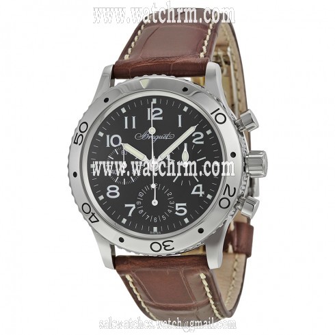 Breguet Type XX Aeronavale Automatic Chronograph Black Dial Brown Leather Men's Watch 3800ST929W6