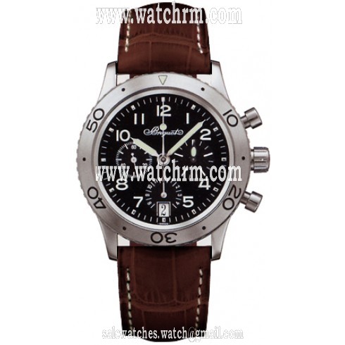 Breguet Type XX Transatlantique Chronograph Black Dial Brown Leather Men's Watch 3820STH29W6