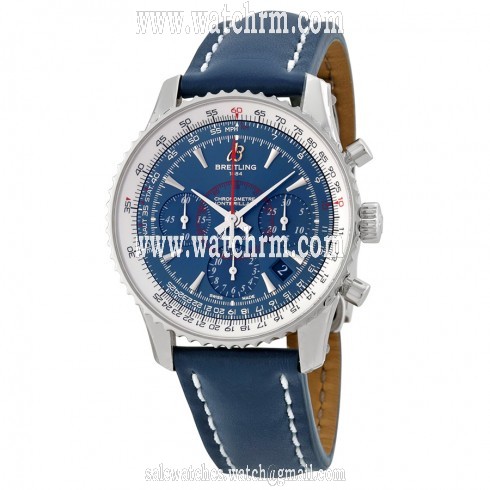 Breiting Montbrillant Chronograph Blue Dial Blue Leather Men's Watch AB0130C5-C894BLLD