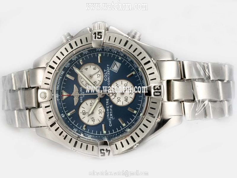 Breitling Aeromarine Chrono Colt A73380 Quartz Chronograph 38mm Blue Dial Watch