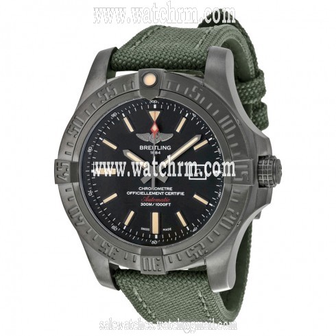 Breitling Avenger Blackbird Automatic Black Dial Green Canvas Strap Men's Watch V1731010-BD12GRFT