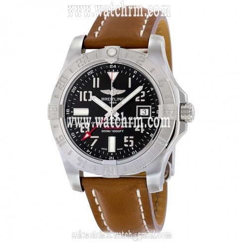 Breitling Avenger II GMT Automatic Black Dial Brown Leather Men's Watch A3239011-BC34BRLD