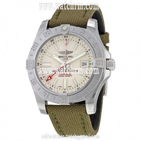 Breitling Avenger II GMT Automatic Silver Dial Green Fabric Men's Watch A3239011-G778GRFT