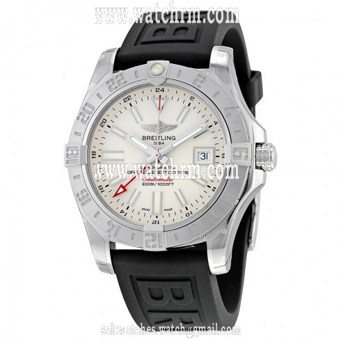 Breitling Avenger II GMT Silver Dial Black Rubber Men's Watch A3239011-G778BKPT3