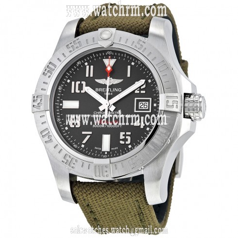 Breitling Avenger II Seawolf Automatic Grey Dial Green Fabric Men's Watch A1733110-F563GRFT