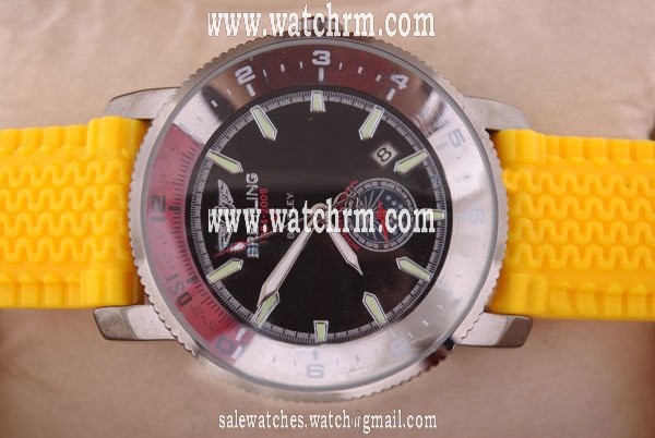 Breitling Bentley A25362 49mm Black Dial Yellow Rubber Strap Watch