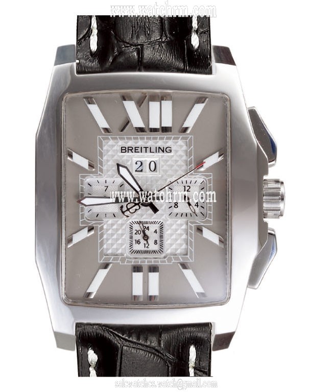 Breitling Bentley Flying B Chronograph 17662 Black Ostrich Leather Strap 38.5x58.2mm Grey Dial Watch