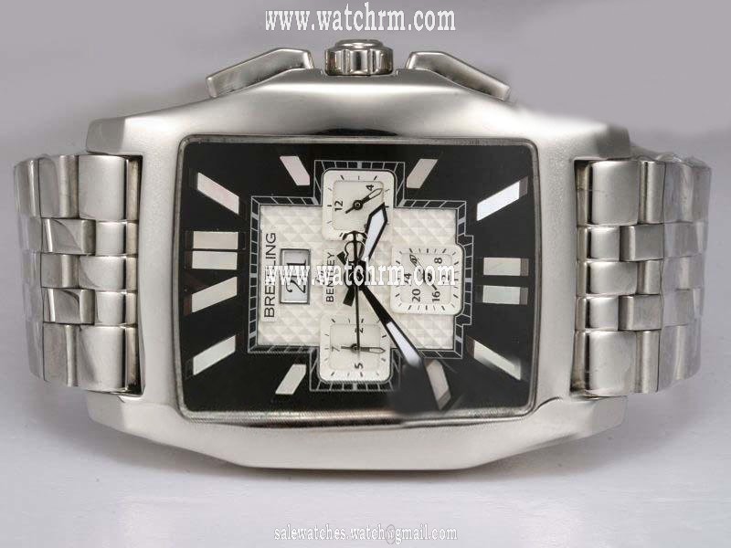 Breitling Bentley Flying B Chronograph Black Dial Steel Mens Silver Stainless Steel Strap Watch