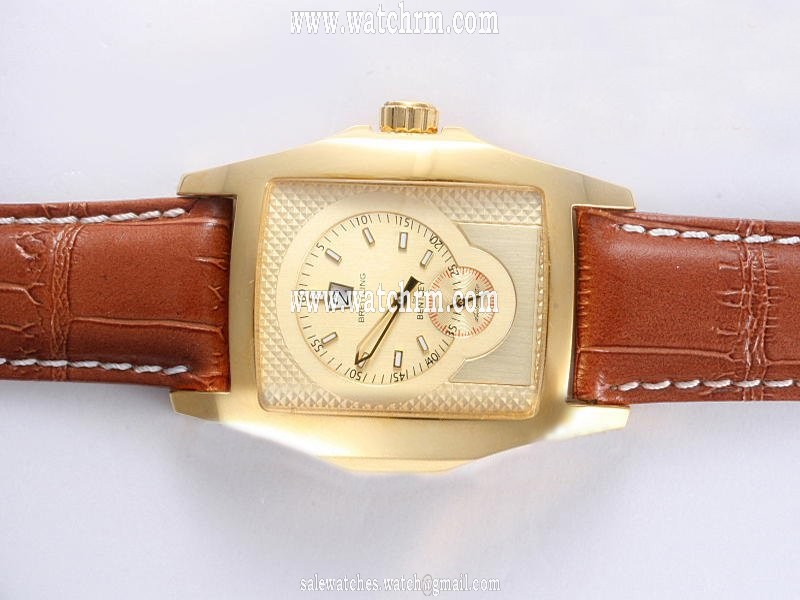 Breitling Bentley Flying B Red Gold Leather Automatic Round Gold Dial Watch