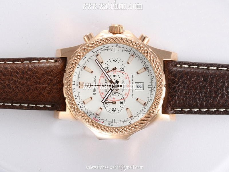 Breitling Bentley Mark VI Silver/Grey Brown 45mm Brown Ostrich Leather Strap White Dial Watch