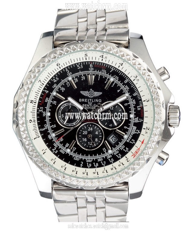 Breitling Bentley Motors 31081201 Round Silver Stainless Steel Strap Black Dial Watch