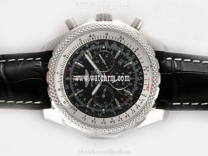 Breitling Bentley Motors 6.75 Black Dial Mens Black Crocodile Leather Strap 46mm Watch