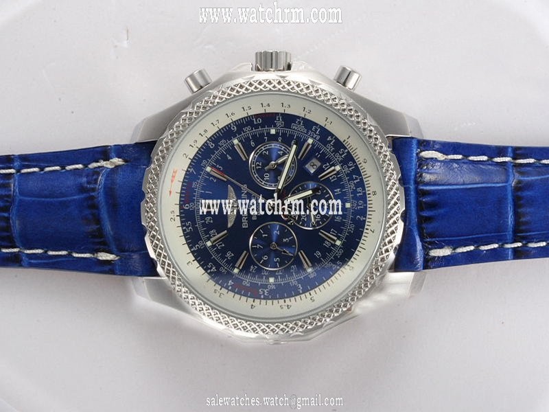 Breitling Bentley Motors A25362 Round Blue Ostrich Leather Strap Blue Dial Watch