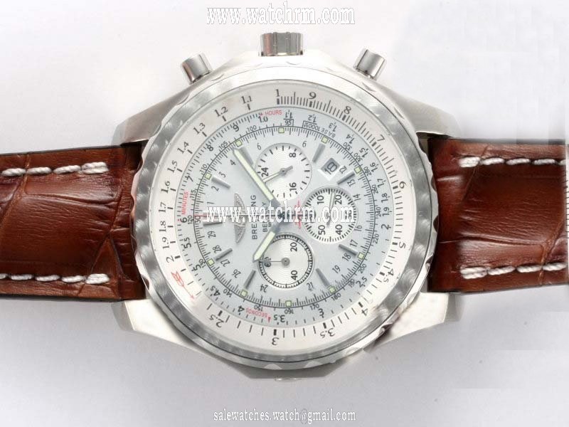 Breitling Bentley Motors A25362 Round Brown Crocodile Leather Strap White Dial Watch