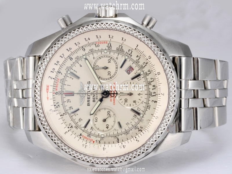 Breitling Bentley Motors A2536212-G552-970A Mens Round White Stainless Steel Strap Watch