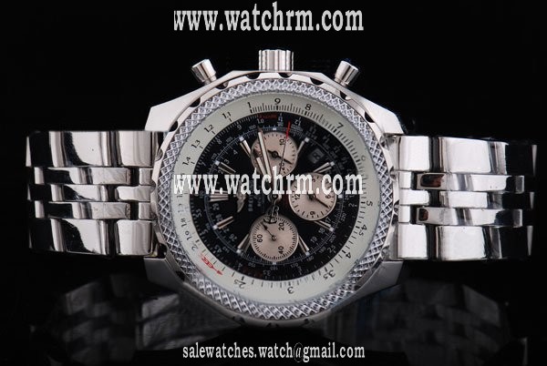 Breitling Bentley Motors Black Dial Mens Stainless Steel Bezel Watch