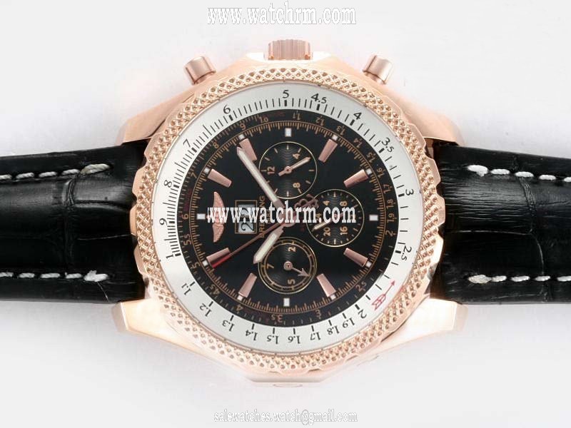 Breitling Bentley Motors GMT Rubber Black Dial Black Ostrich Leather Strap 49mm Black Dial Watch
