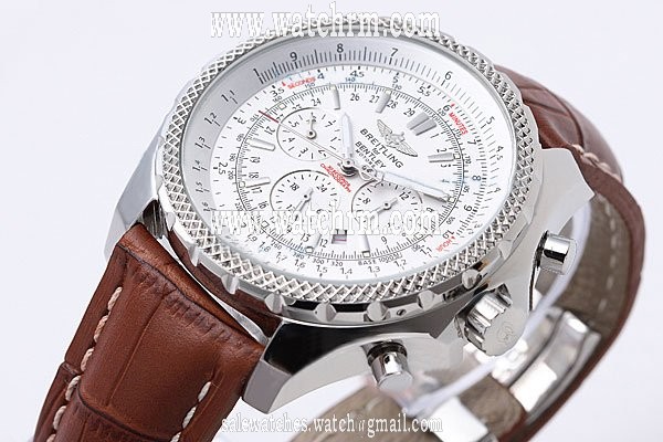 Breitling Bentley Motors Grey Dial 49mm White Dial Brown Crocodile Leather Strap Watch