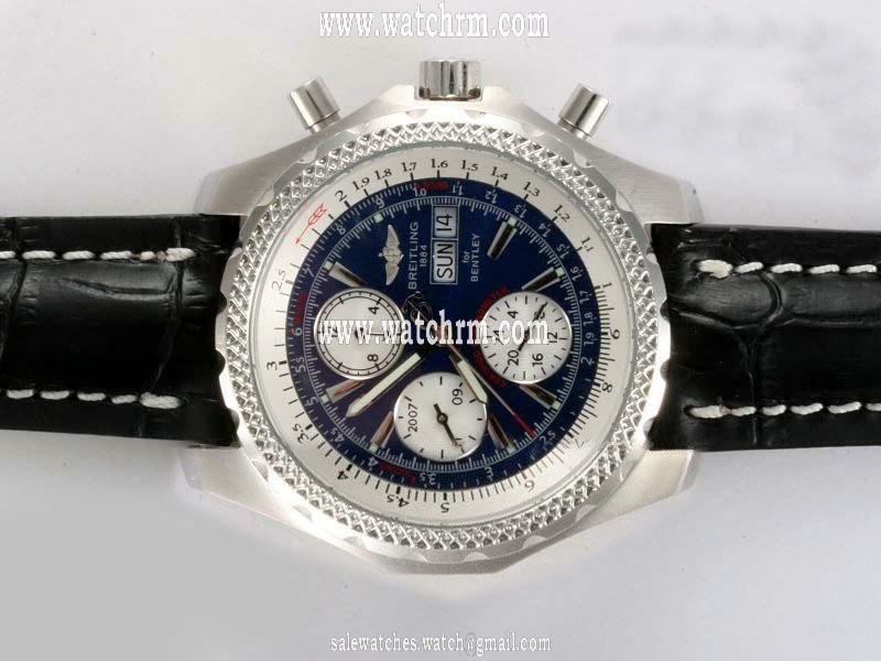 Breitling Bentley Motors GT Black Dial Blue Dial Round Black Cow Leather Strap Watch
