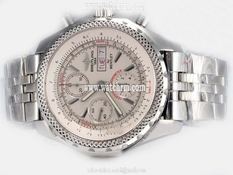 Breitling Bentley Motors GT Grey Dial Silver Stainless Steel Strap Mens Round Watch