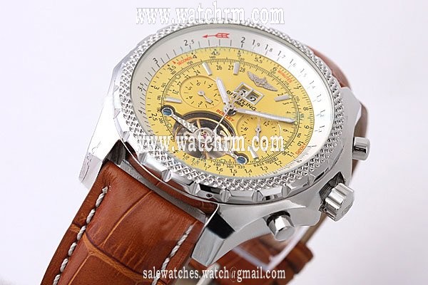 Breitling Bentley Motors Mulliner Tourbillon Beige Dial 49mm Brown Stainless Steel Strap Mens Watch