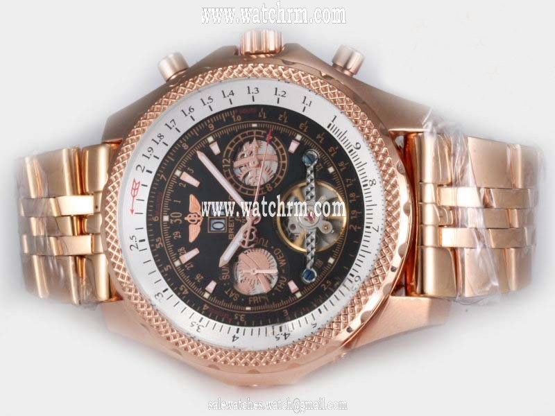 Breitling Bentley Motors Mulliner Tourbillon Beige Dial Rose Gold Bezel Mens Rose Gold Case Watch