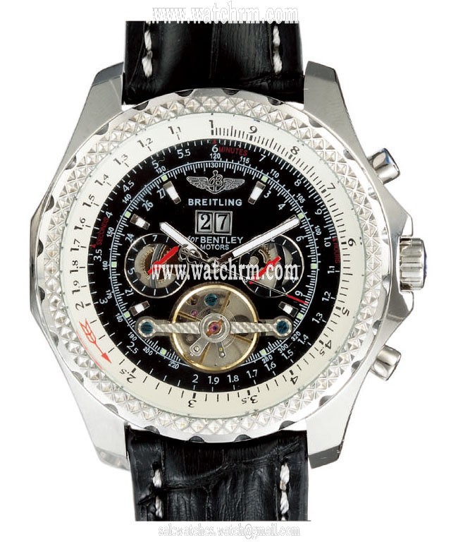 Breitling Bentley Motors Mulliner Tourbillon L18841 Black Ostrich Leather Strap Mens Watch