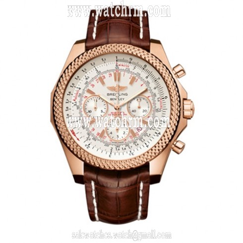 Breitling Bentley Motors Silver Dial Chronograph Rose Gold Care Brown Leather Men's Watch R2536712-G674BRCD