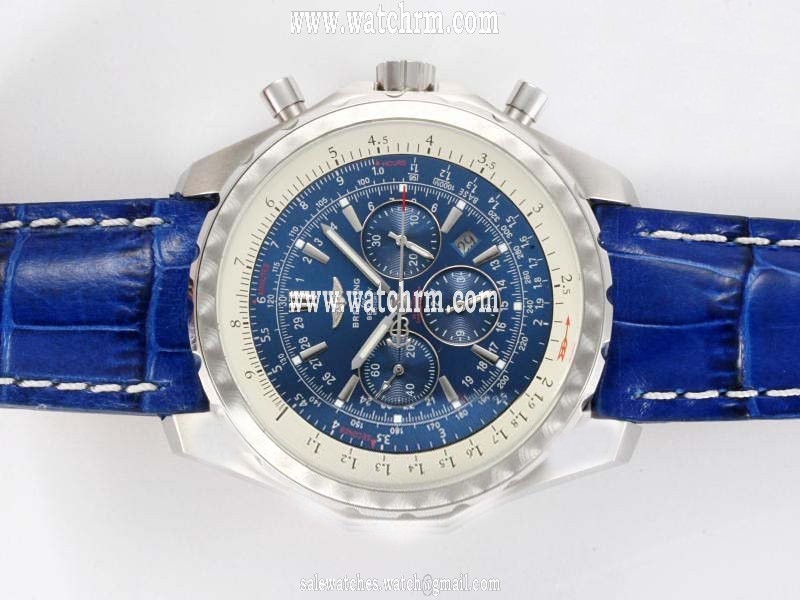 Breitling Bentley Motors T A25362 Blue Ostrich Leather Strap Blue Dial Watch