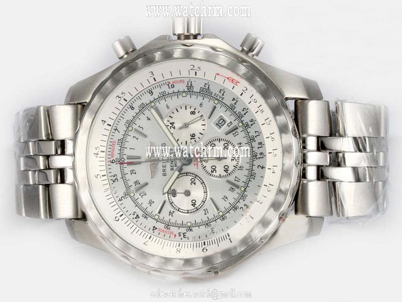 Breitling Bentley Motors T A2536313/G552-974A Round Silver Stainless Steel Strap White Dial Watch