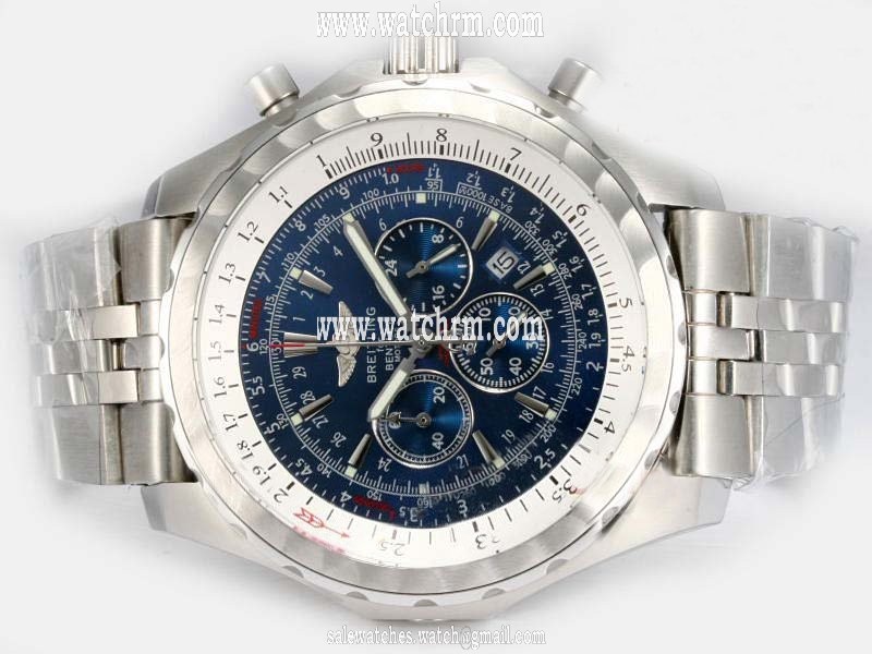 Breitling Bentley Motors T A2536313 Quartz Chronograph Blue Dial Stainless Steel Bezel Watch