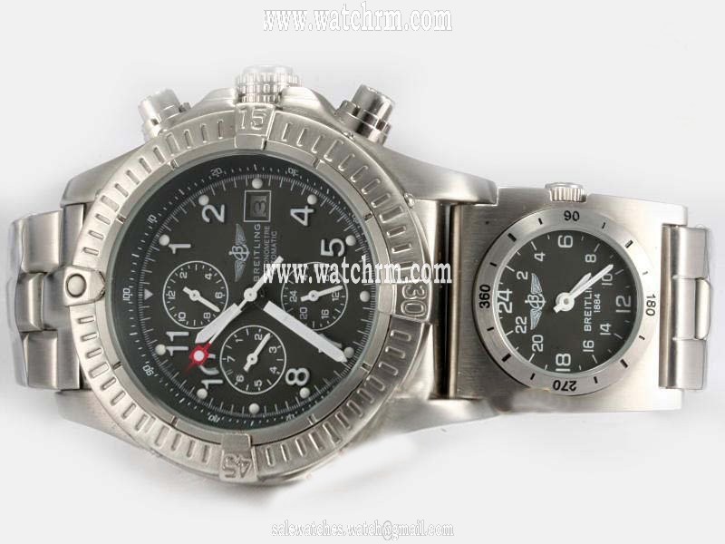 Breitling Blackbird Chronograph mit UTC A 13350 Silver Stainless Steel Strap Round Mens Watch