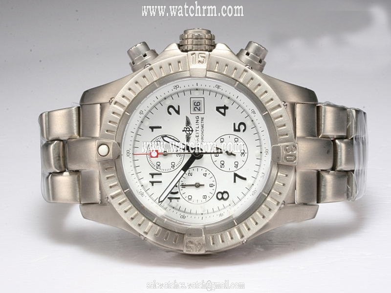 Breitling Chrono Avenger A13370 Titanium Bezel Quartz Chronograph White Dial Watch