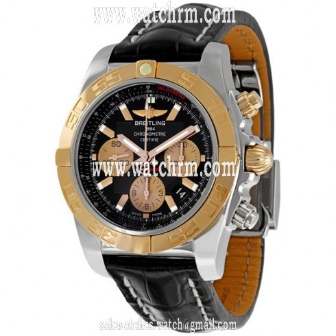 Breitling Chronomat 01 Black Leather Strap Chronograph Men's Watch CB011012-B968BKCD
