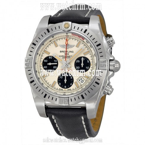 Breitling Chronomat 41 Mechanical Silver Dial Black Leather Men's Watch AB01442J-G787BKLT